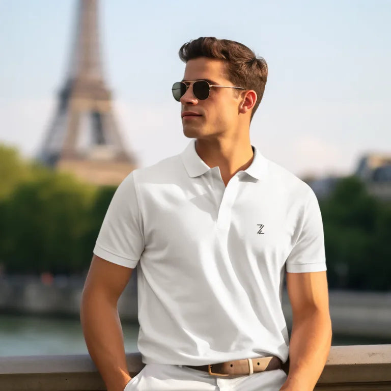 Formal Men T-Shirt – Men White Pure Cotton Polo Collar T-shirt