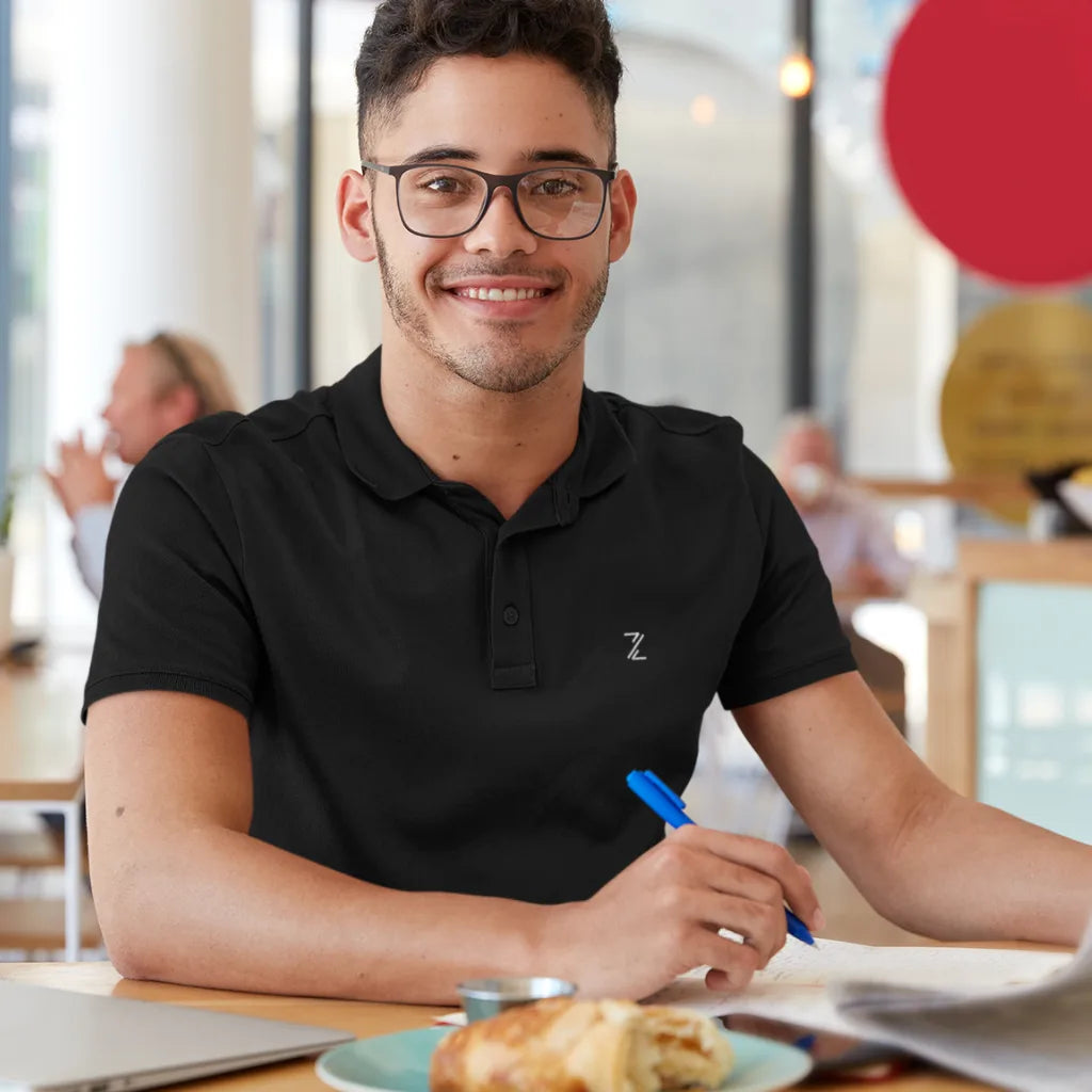 Zuto Men Black Solid Pure Premium Cotton Polo Collar T-shirt