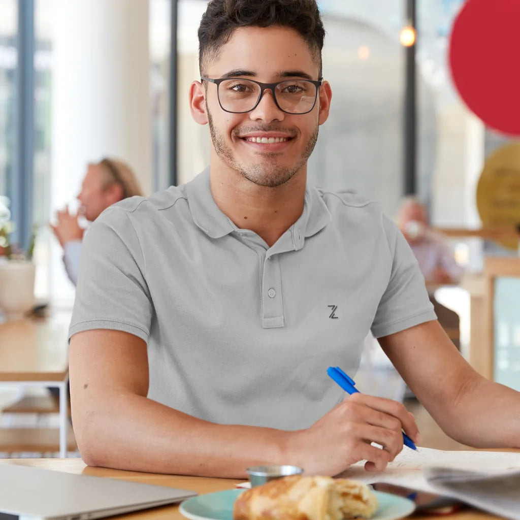 Zuto Formal Pure Comfort Men Gray - Solid Pure Premium Cotton Polo Collar T-shirt