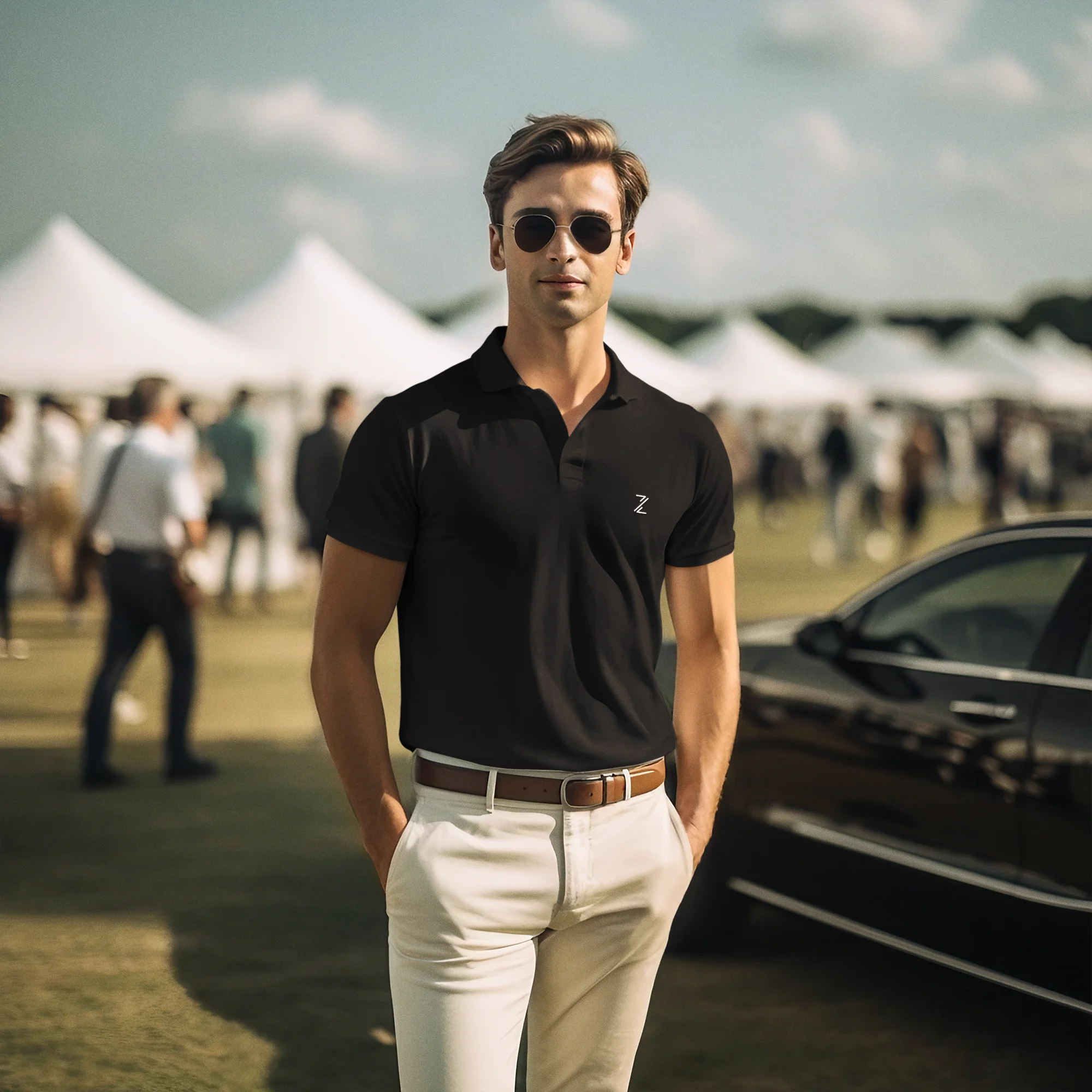 Men Cotton Pure Solid T-Shirt - Men Black Solid Pure Cotton Polo Collar T-shirt